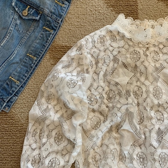 Lace Mock Neck Vintage 70s Blouse Crop Top - Picture 4 of 7